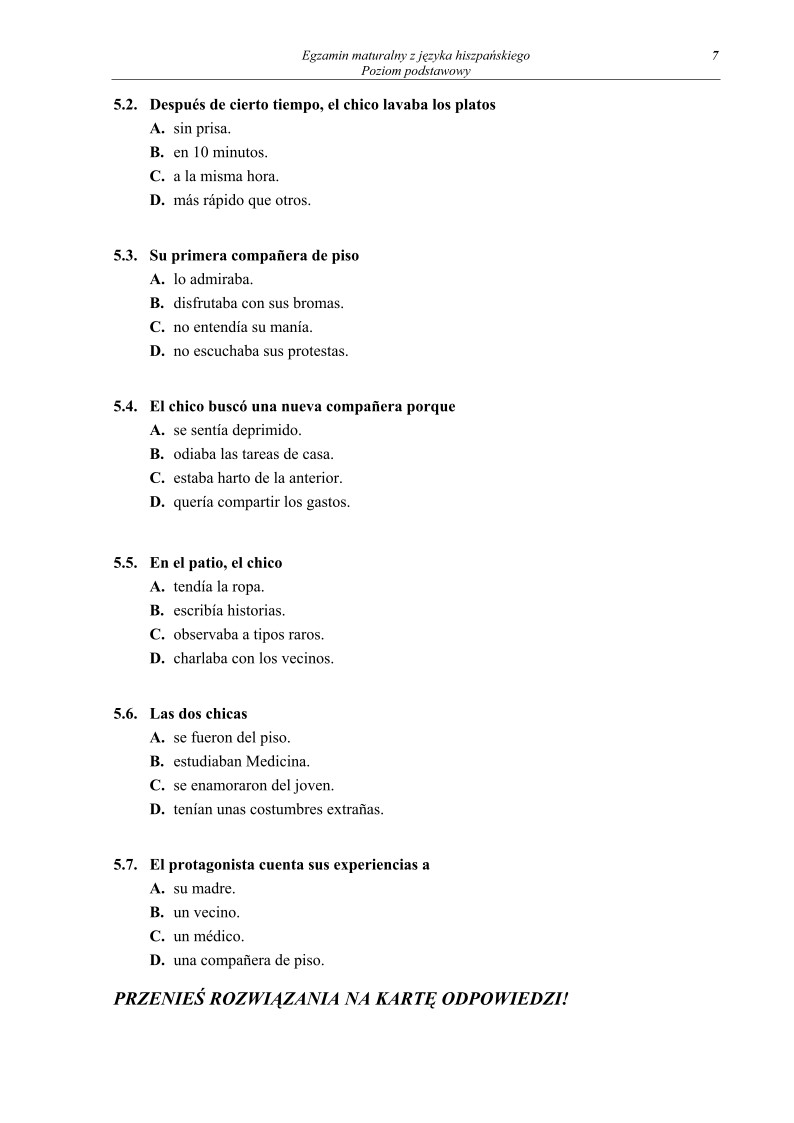 Pytania - język hiszpański, p. podstawowy - matura 2013-strona-07