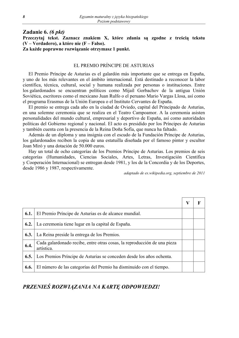 Pytania - język hiszpański, p. podstawowy - matura 2013-strona-08