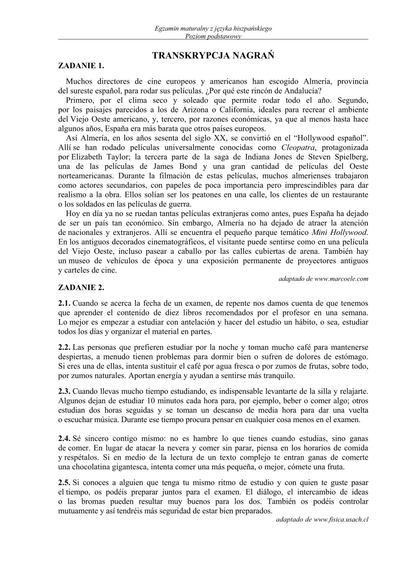 Transkrypcja - język hiszpański, p. podstawowy - matura 2013-strona-01