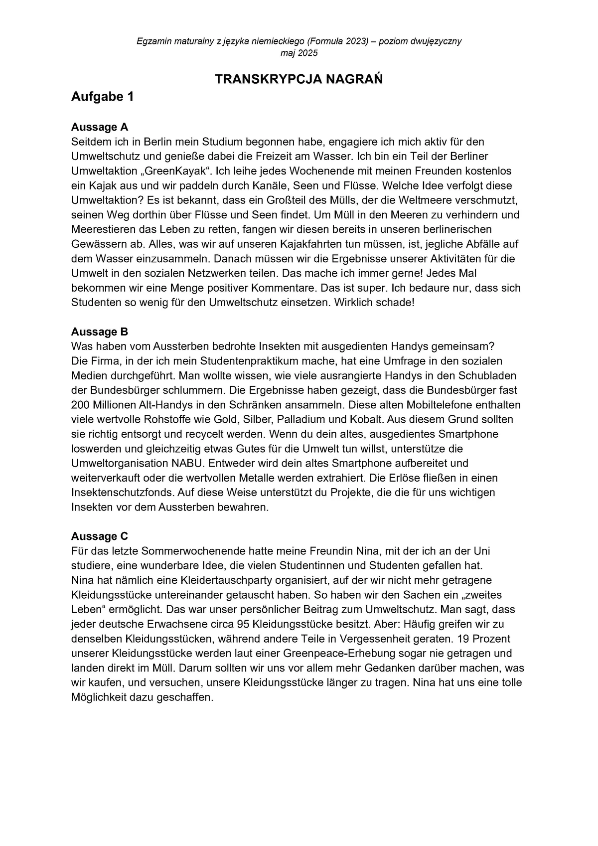 transkrypcja - niemiecki dwujęzyczny - matura 2025 - maj - 0001