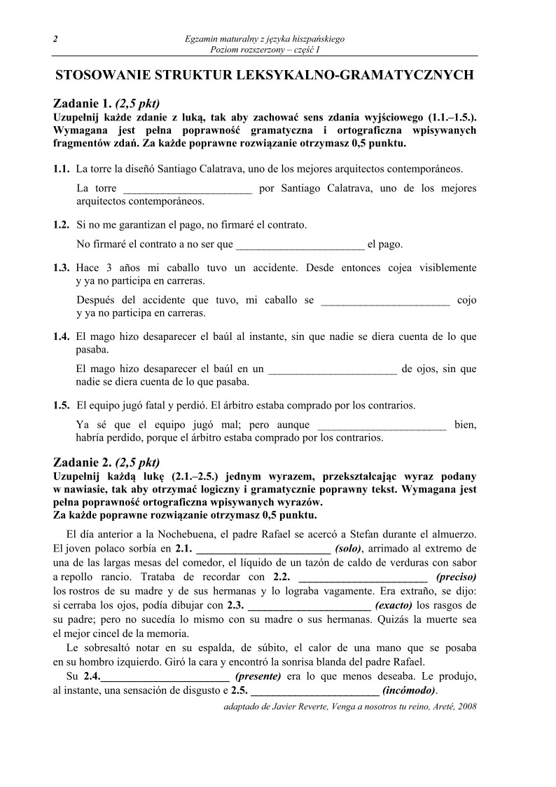 Pytania - język hiszpański, p. rozszerzony, cz. I - matura 2013-strona-02