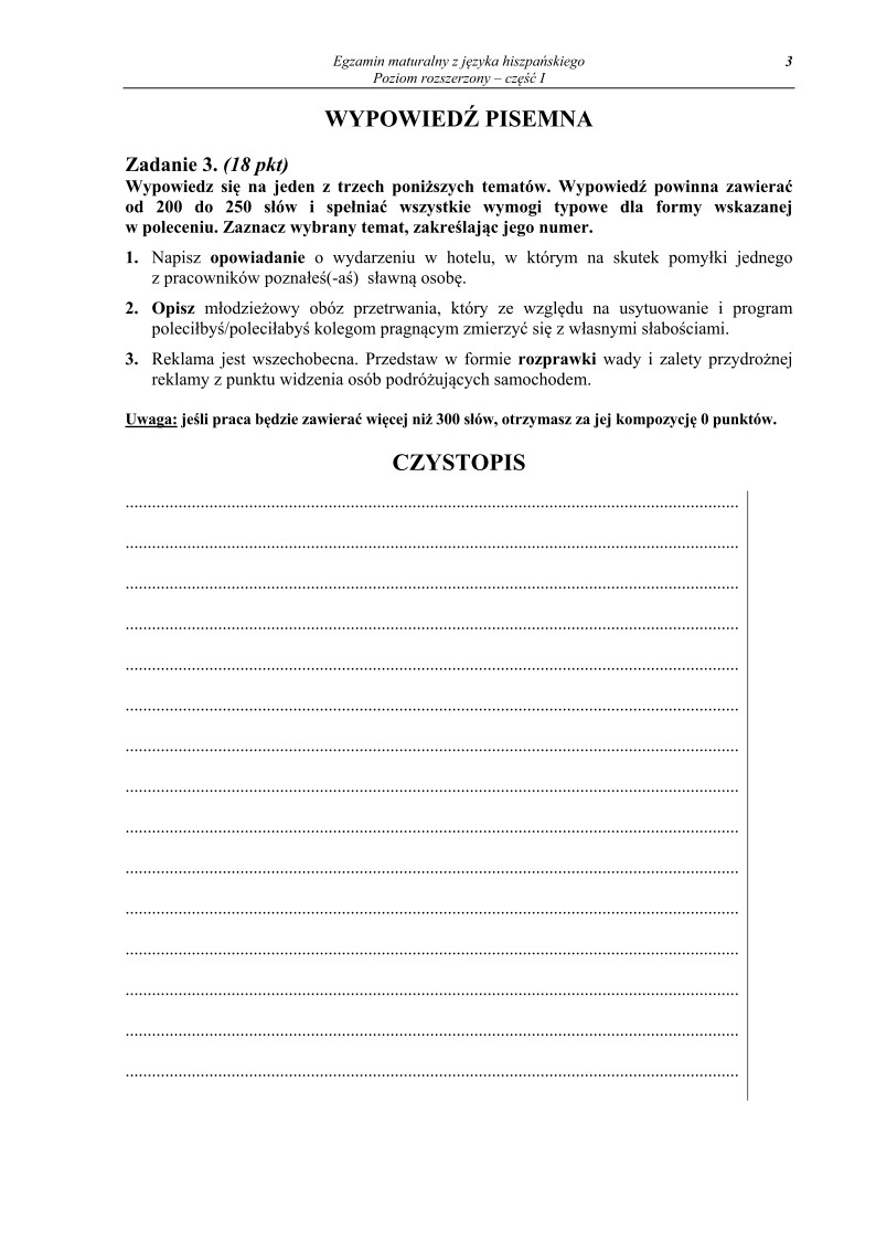 Pytania - język hiszpański, p. rozszerzony, cz. I - matura 2013-strona-03