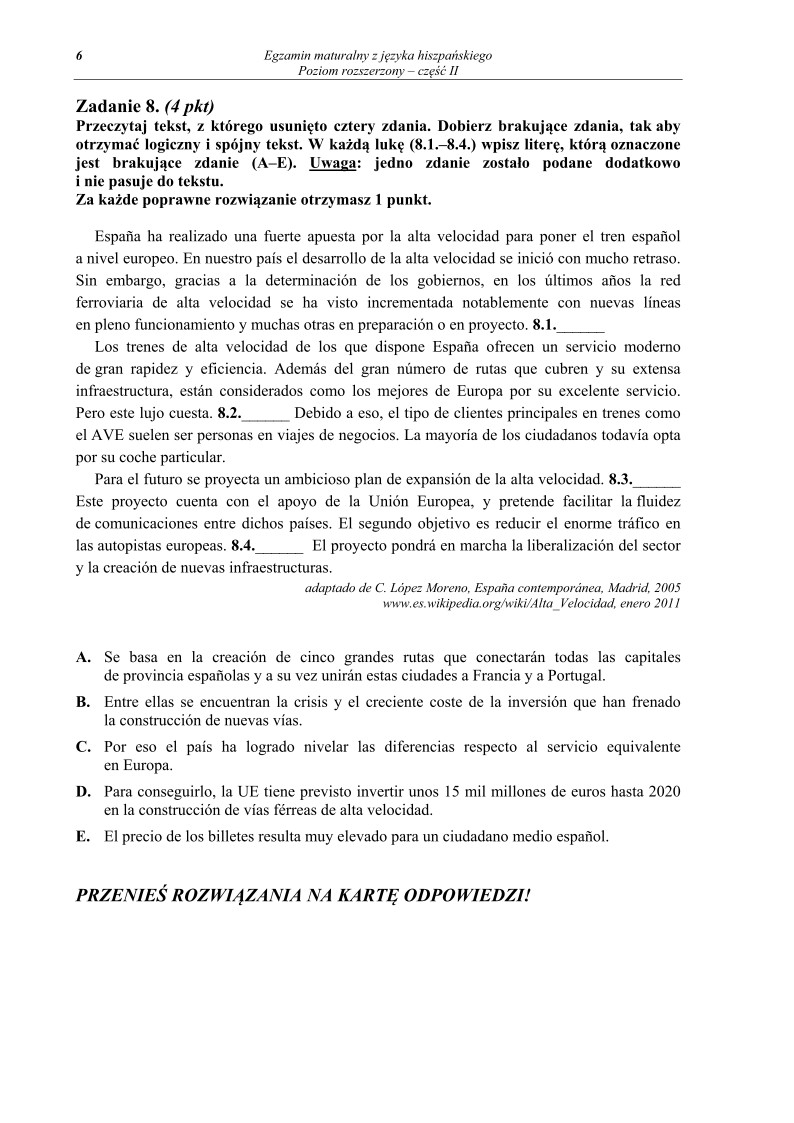 Pytania - język hiszpański, p. rozszerzony, cz. II - matura 2013-strona-06