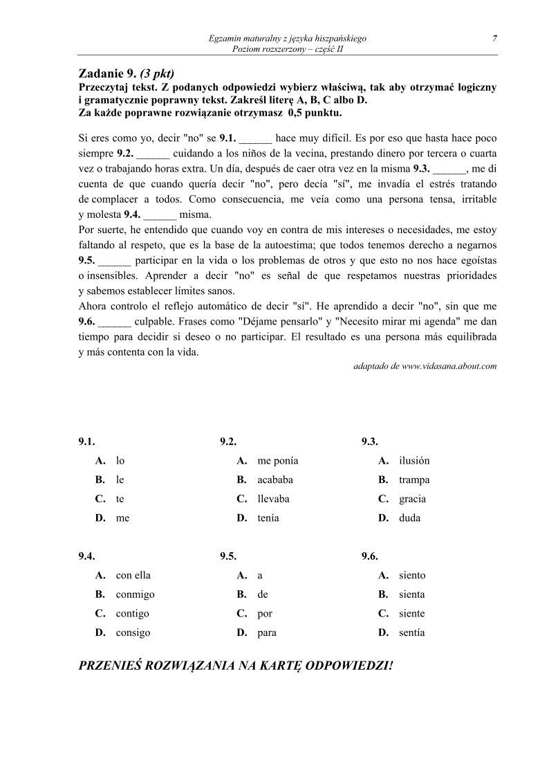 Pytania - język hiszpański, p. rozszerzony, cz. II - matura 2013-strona-07