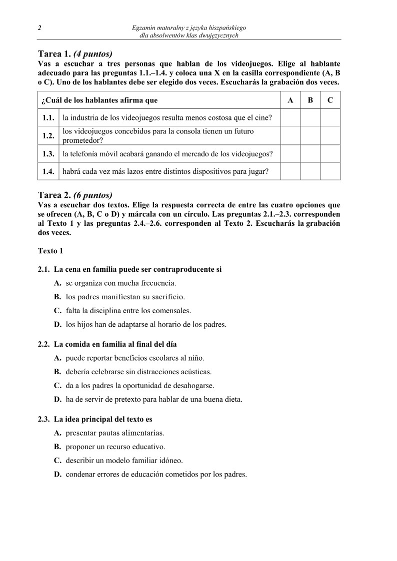 Pytania - język hiszpański dla absolwentów klas dwujęzycznych - matura 2013-strona-02
