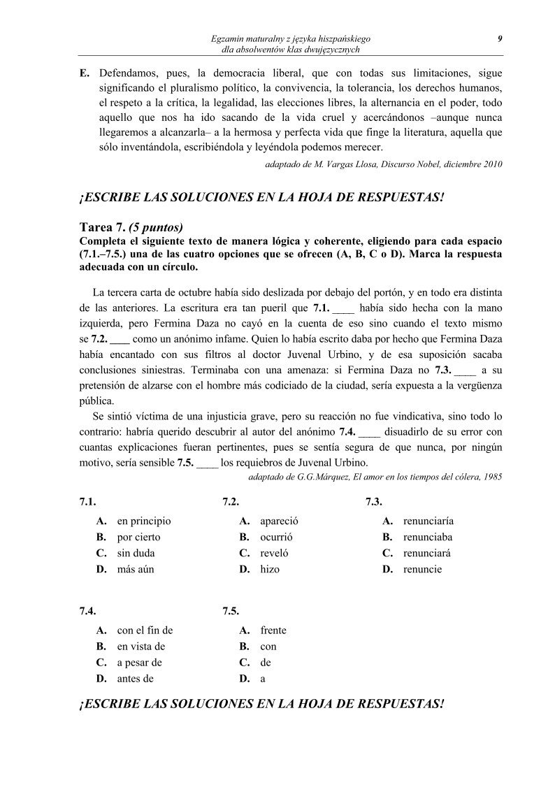 Pytania - język hiszpański dla absolwentów klas dwujęzycznych - matura 2013-strona-09