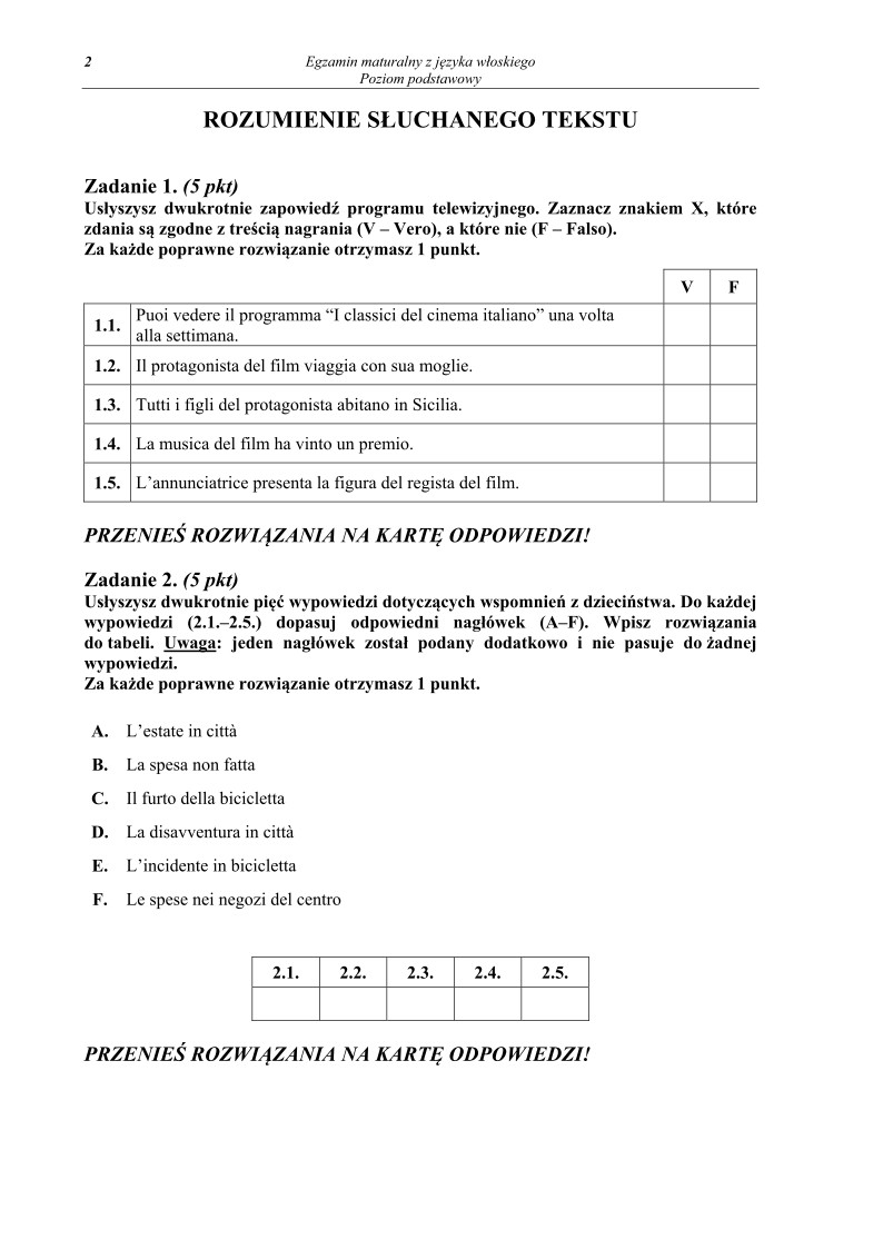 Pytania - język włoski, p. podstawowy - matura 2013-strona-02