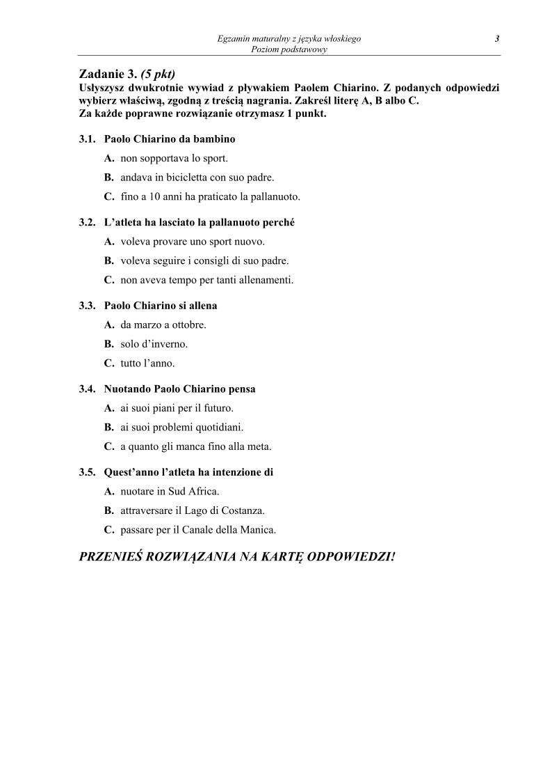 Pytania - język włoski, p. podstawowy - matura 2013-strona-03
