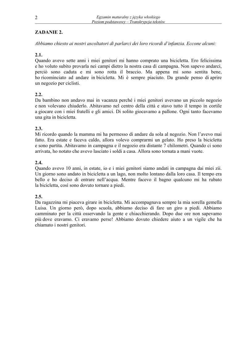 Transkrypcja - język włoski, p. podstawowy - matura 2013-strona-02