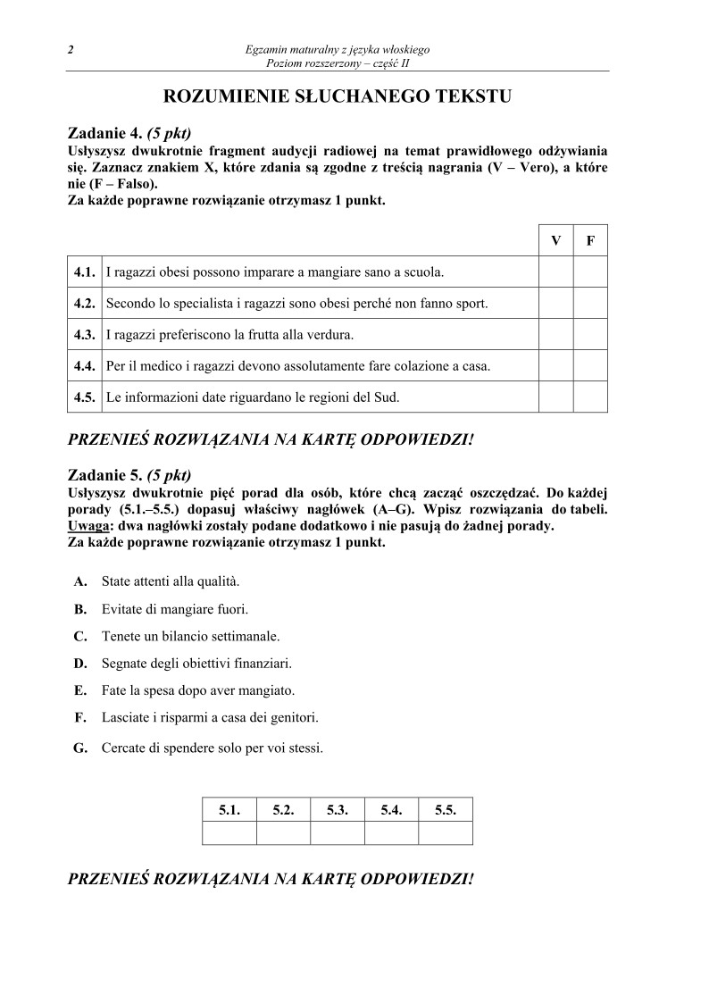 Pytania - język włoski, p. rozszerzony, część II - matura 2013-strona-02