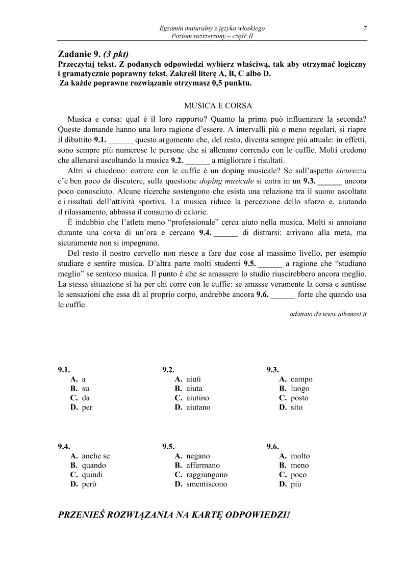 Pytania - język włoski, p. rozszerzony, część II - matura 2013-strona-07