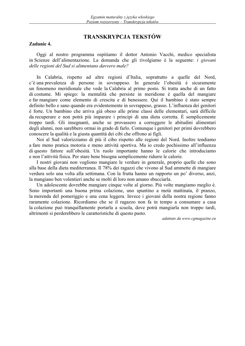 Transkrypcja - język włoski, p. rozszerzony - matura 2013-strona-01
