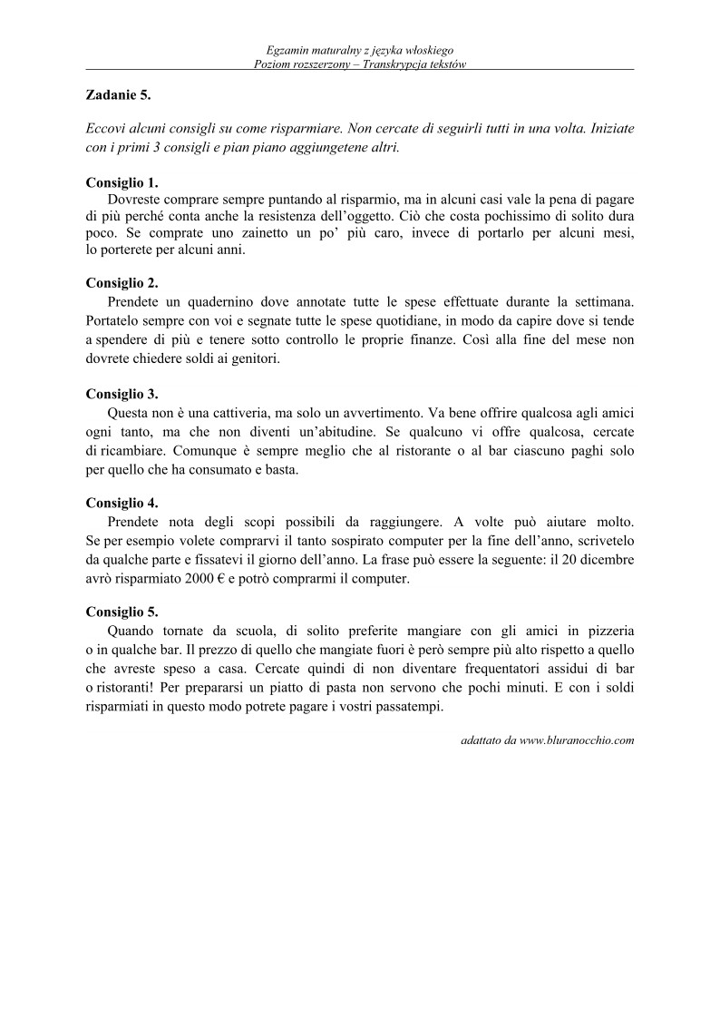 Transkrypcja - język włoski, p. rozszerzony - matura 2013-strona-02
