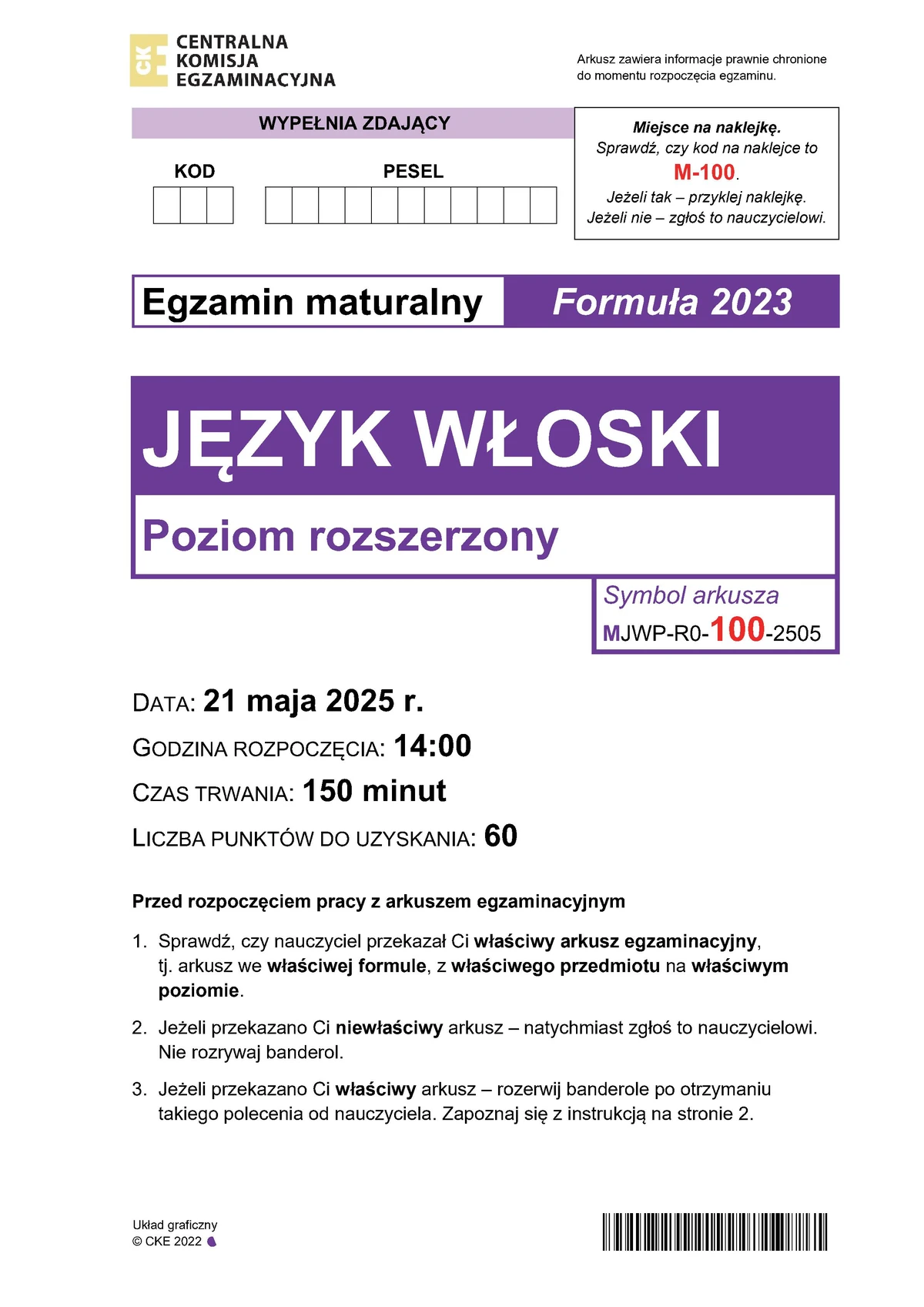 arkusz - włoski rozszerzony - matura 2025 - maj - 0001
