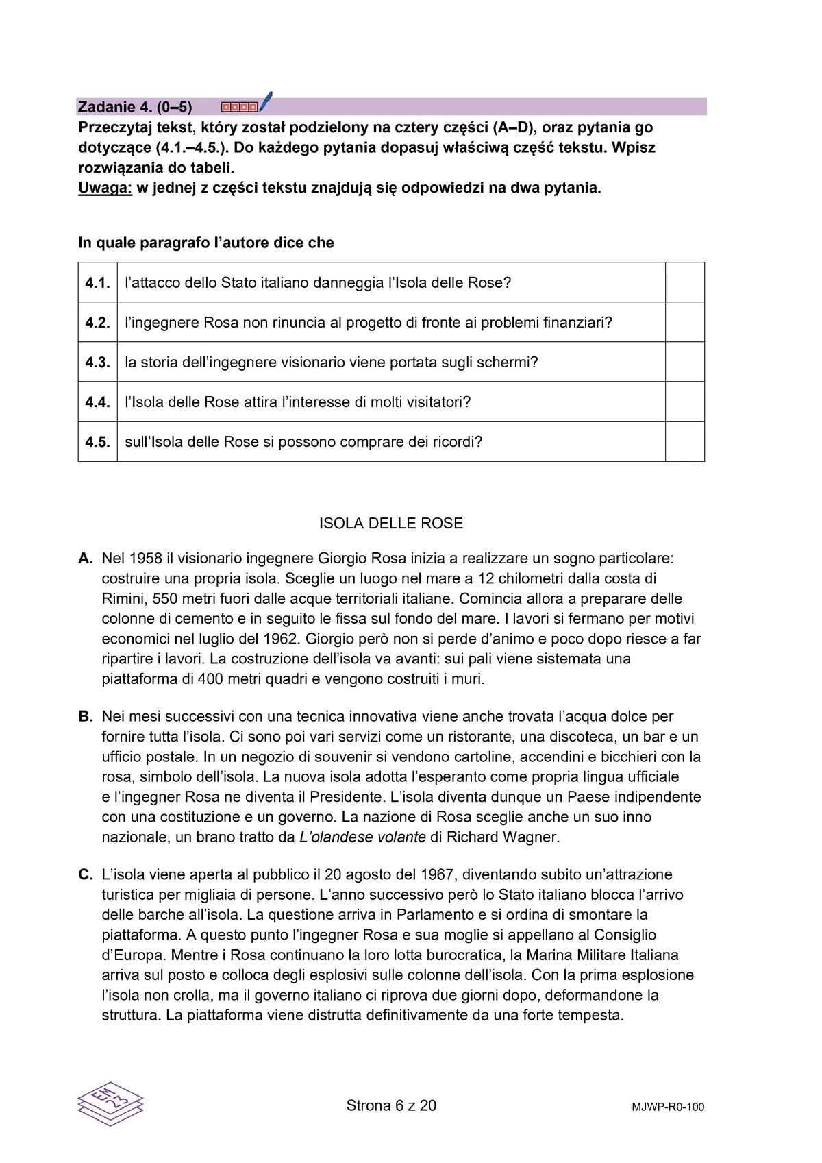 arkusz - włoski rozszerzony - matura 2025 - maj - 0006