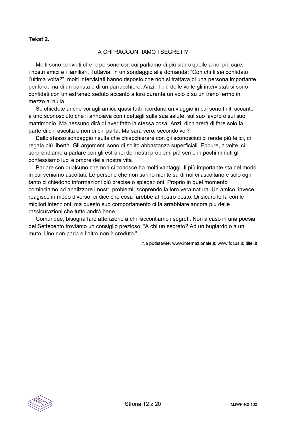 arkusz - włoski rozszerzony - matura 2025 - maj - 0012