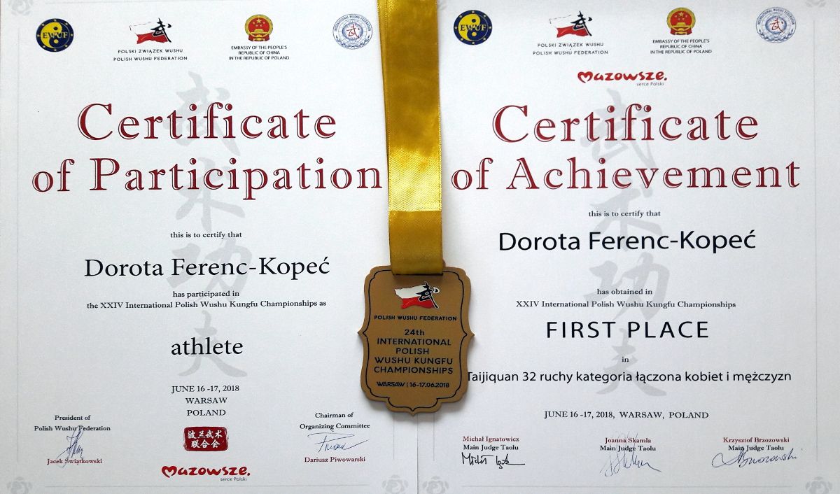 Złoty medal mistrzostw Polski w Tai-Chi dla wykładowcy WSPiA - 1