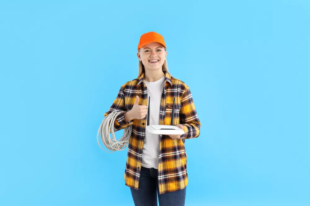 concept-occupation-young-woman-blue-background